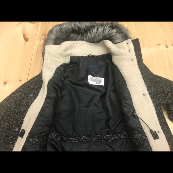 Nautica Novelty Wool Faux Fur Trim Hood Black/grey - Picture 5 of 8